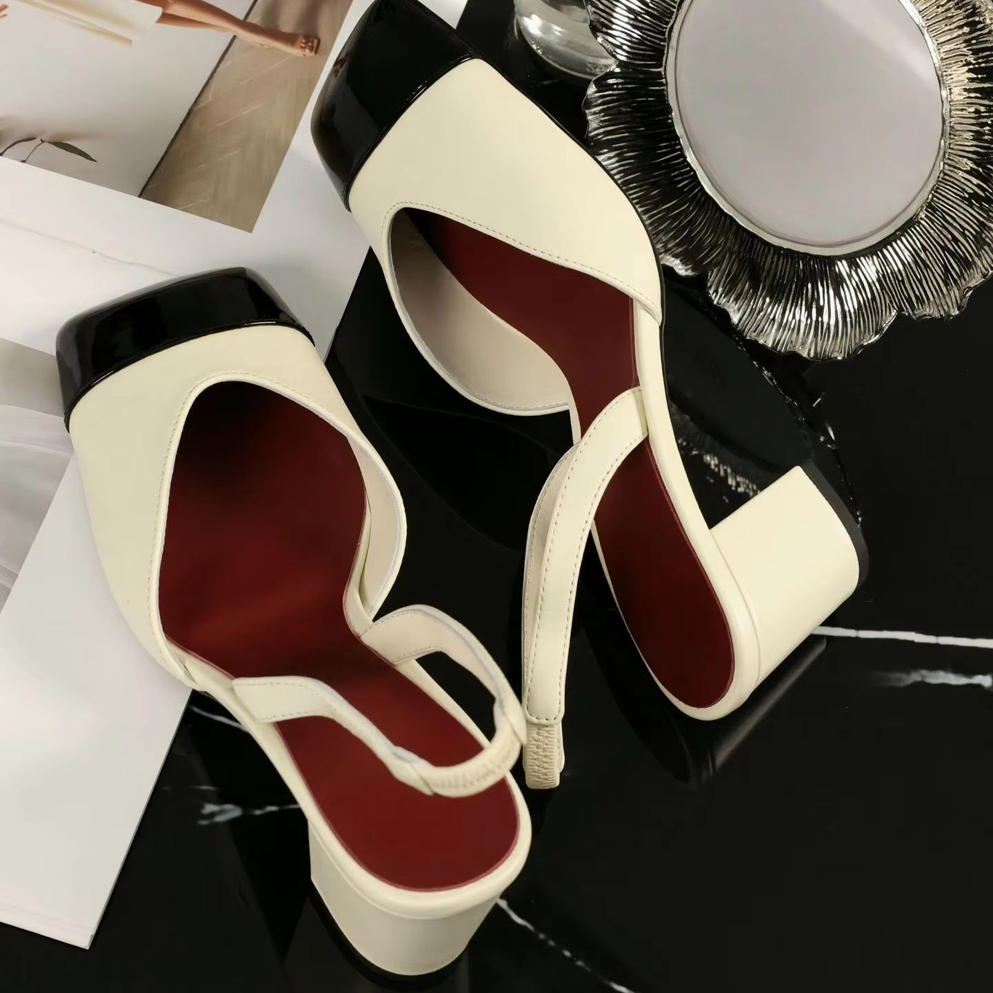 Sandals - Scarpe da Donna Slingback Bicolore Crema
