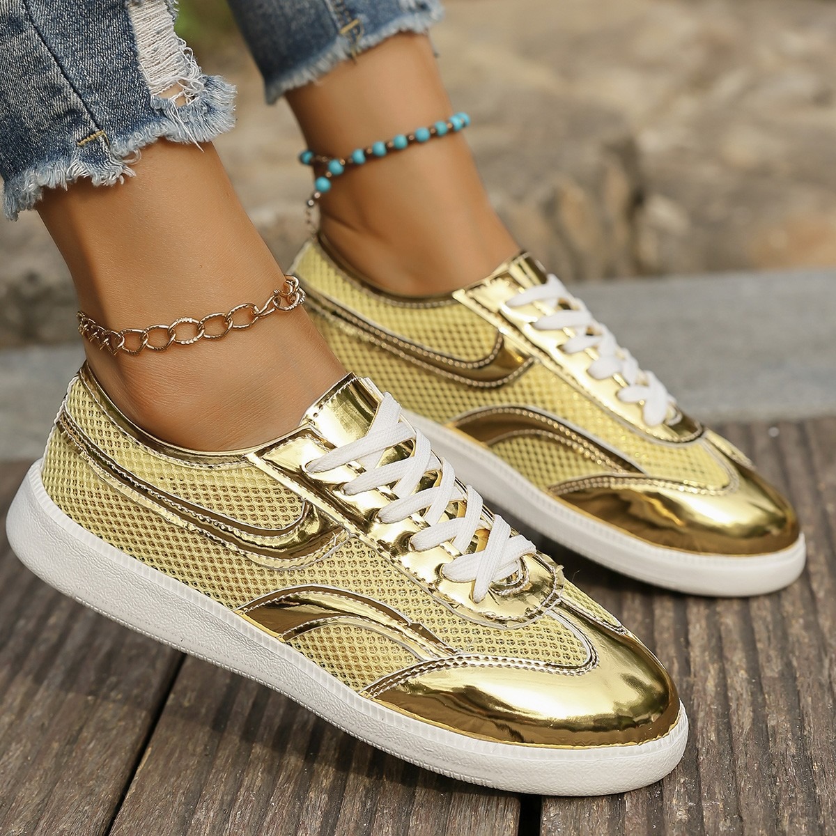 Knit Fabric Lace Up Sneakers - Nuove scarpe da ginnastica da donna