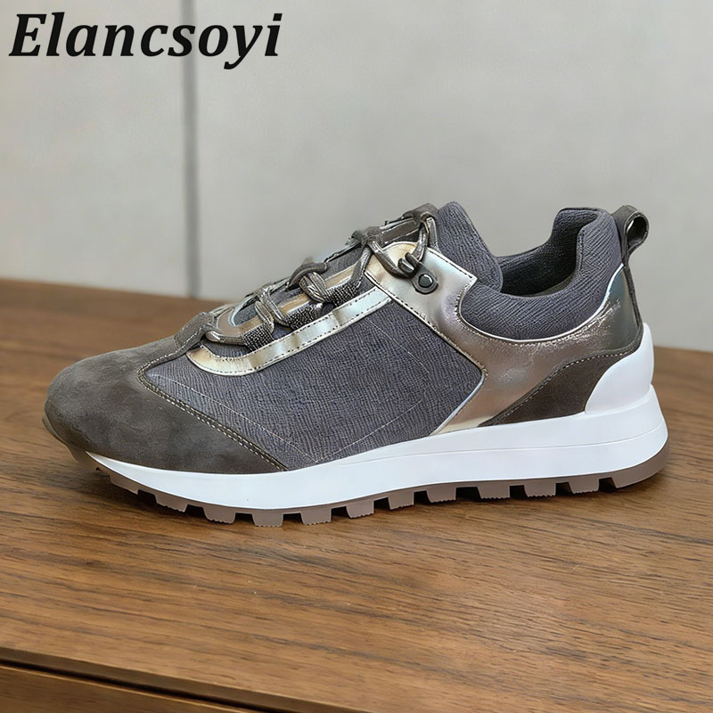 Knit Fabric Lace Up Sneakers - Sneakers da donna con lacci e