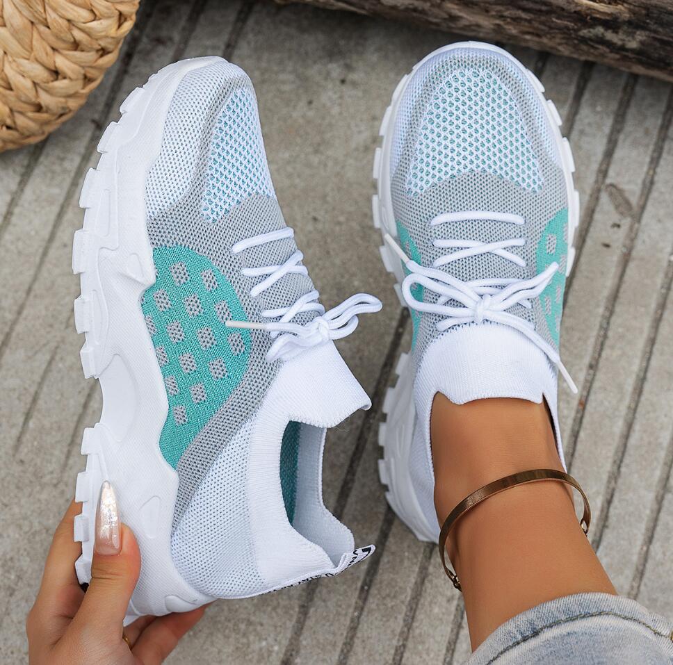 Knit Fabric Lace Up Sneakers - Scarpe Sportive da Donna in Maglia