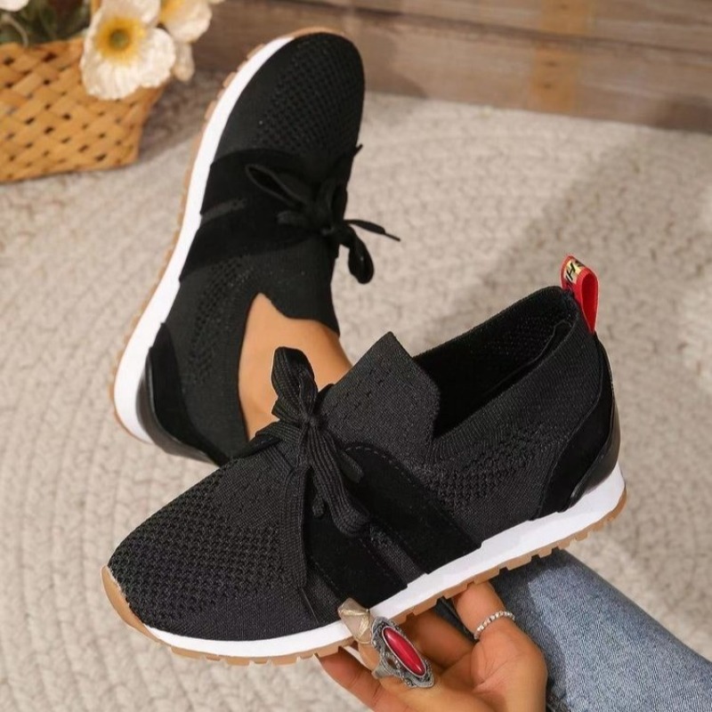 Knit Fabric Lace Up Sneakers - New Black Knit Traspirante Scarpe da
