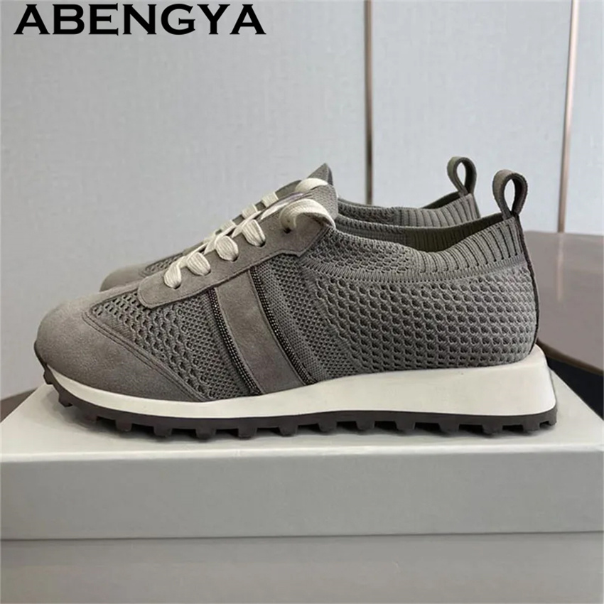 Knit Fabric Lace Up Sneakers - Scarpe Basse Casual da Donna con