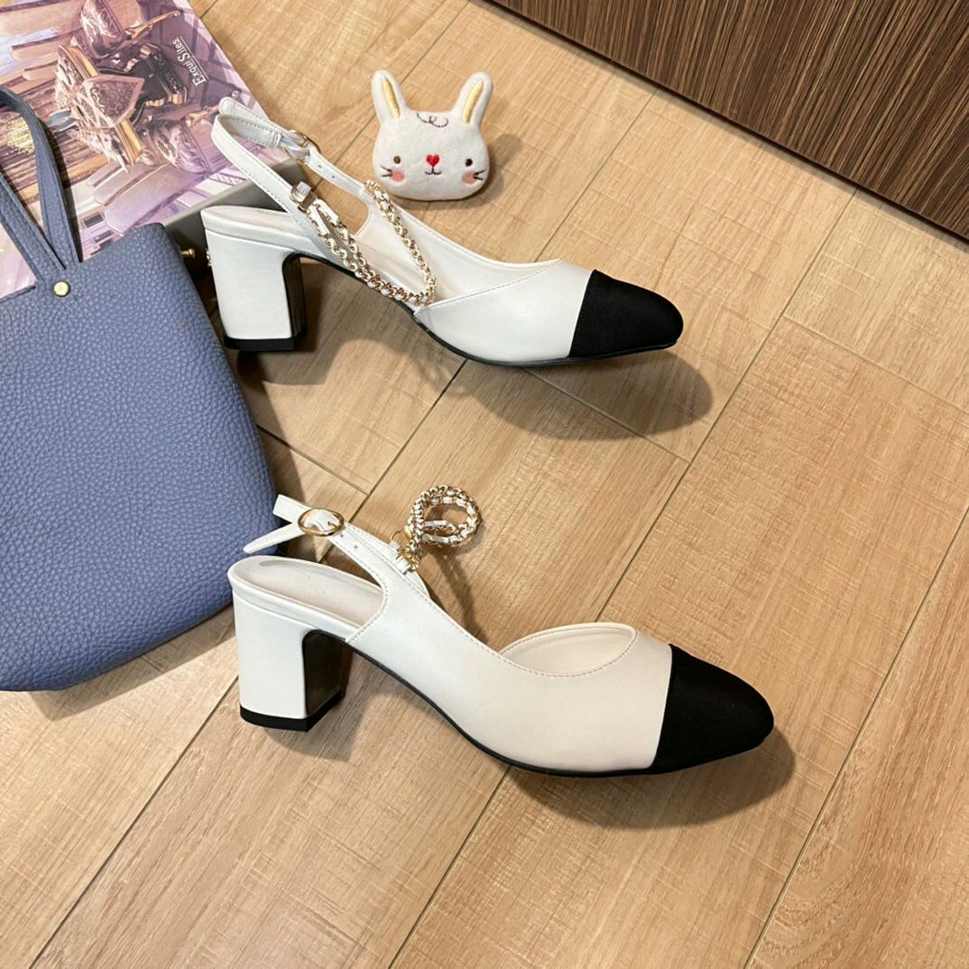Sandals - Scarpe da Donna Slingback Bicolore Nero