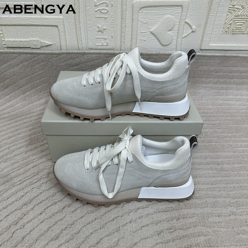 2025 Mocassini piatti in pelle - Knit Fabric Lace Up Sneakers recensione e prezzo